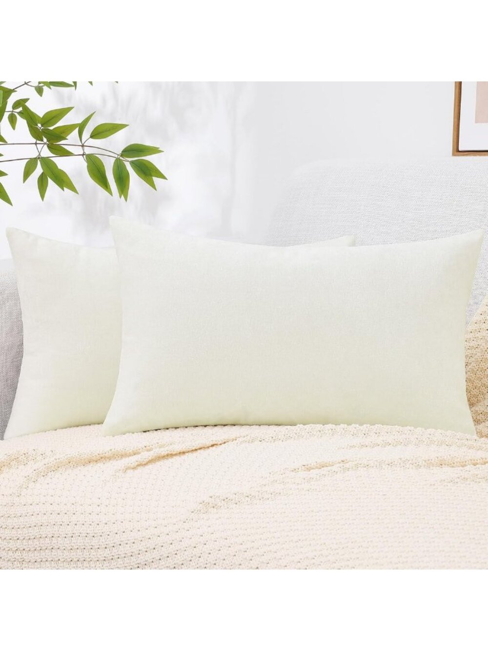 Cozy Cream White Christmas Throw Pillow Covers 12x20 - Set of 2 Decorative